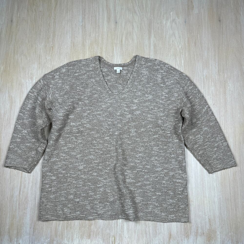 Pure Jill Taupe Heather Knit V-Neck Pullover Lounge Minimalist Cozy Sweater XL